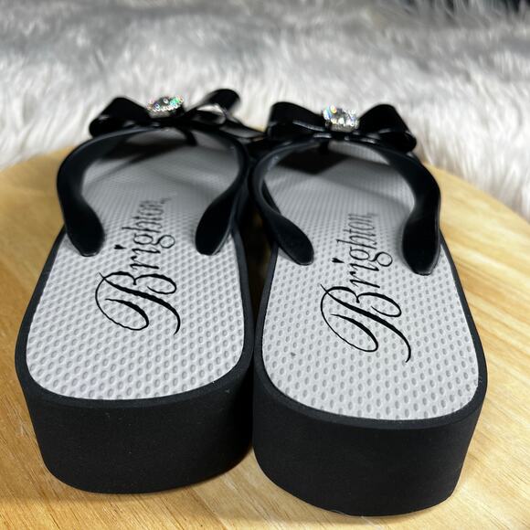 Brighton Bowie Wedge Flip Flops Womens Size 9 Black Bow with Bling Dressy Glam - Picture 8 of 14